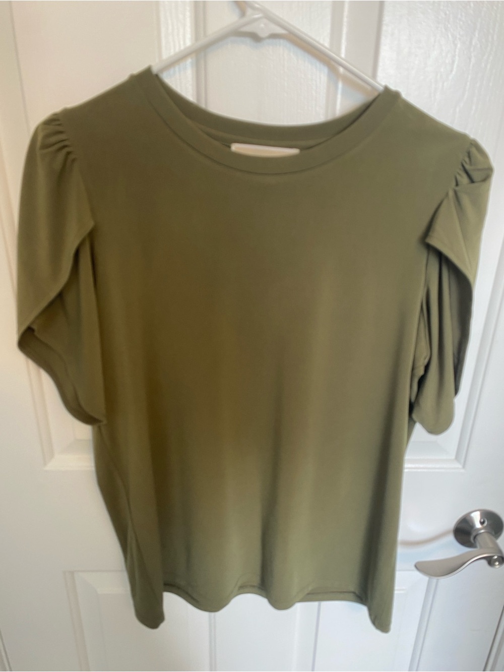 Michael Kors Olive Puff-Sleeve Crewneck Top